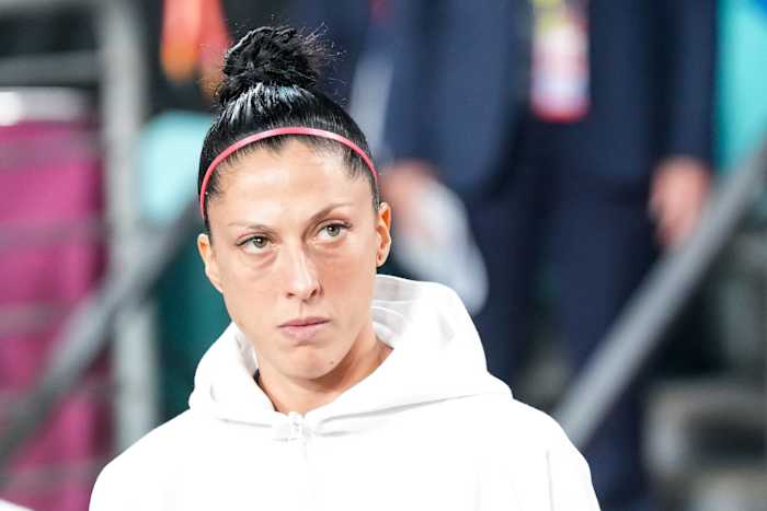 Spain midfielder Jennifer Hermoso pictured shortly before the 2023 Women's World Cup final