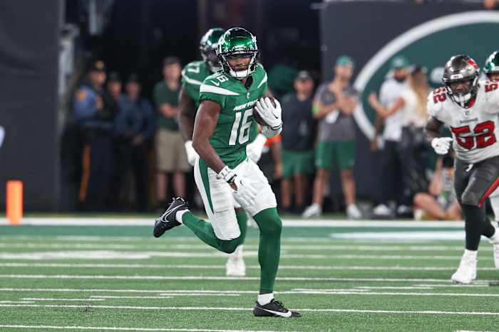 WR Jason Brownlee (16) after making a catch against the Tampa Bay Bucs