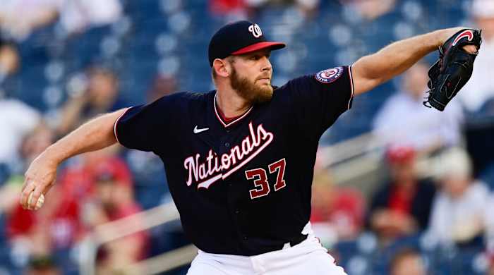 Nationals starting pitcher Stephen Strasburg delivers a pitch during a game against the Orioles.