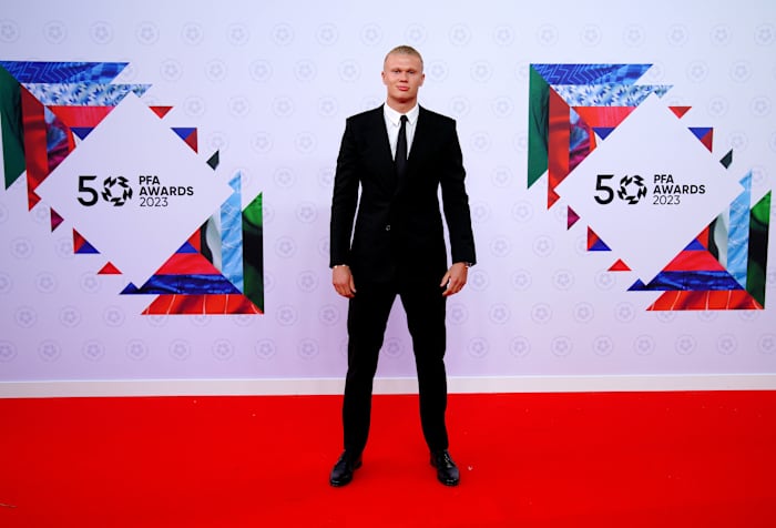 Erling Haaland pictured at the 2023 PFA Awards ceremony in Manchester