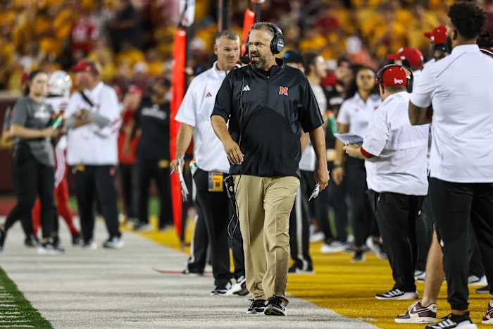 Nebraska Minnesota 2023 - Nebraska head coach Matt Rhule commands the sidelines