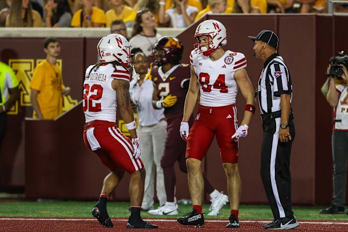Nebraska Minnesota 2023 - Alex Bullock with Garcia-Castenada after scoring touchdown