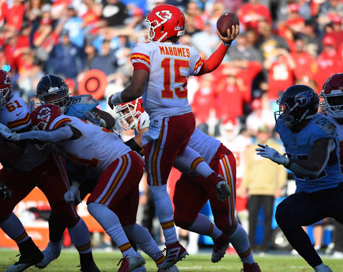 Chiefs quarterback Patrick Mahomes can throw passes from any arm angle or even throw a jump pass. All are examples of what he learned playing high school basketball.