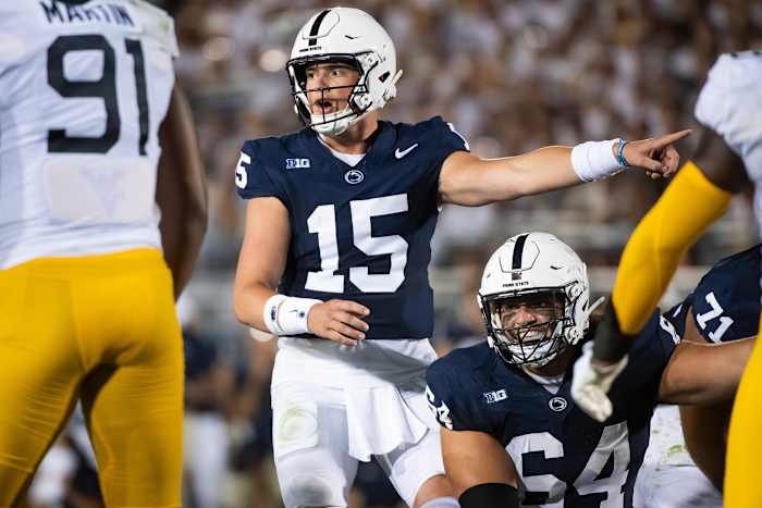 Penn State quarterback Drew Allar threw for 325 yards and three touchdowns in the Nittany Lions' win over West Virginia.