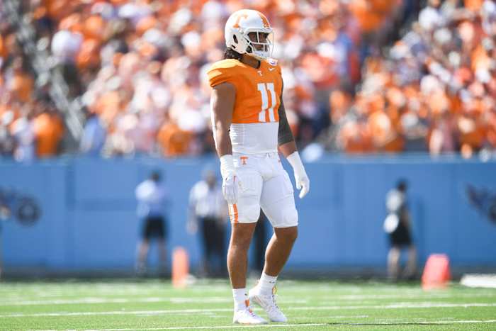Tennessee Volunteers LB Keenan Pili during the win over Virginia. (Photo by Caitie McMekin of the News Sentinel)