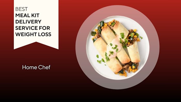 Home Chef meal on red background