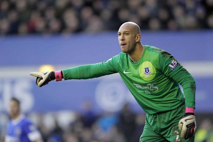 Goalkeeper Tim Howard pictured playing for Everton during the 2012/13 season
