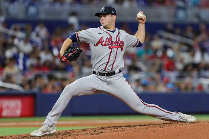 Sep 16, 2023; Miami, Florida, USA; Atlanta Braves starting pitcher Jared Shuster (65) delivers against the Miami Marlins during the second inning at loanDepot Park.