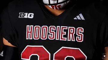 The jersey features the same "Hoosiers" font used in previous Indiana uniforms, along with Big Ten and Adidas logos.