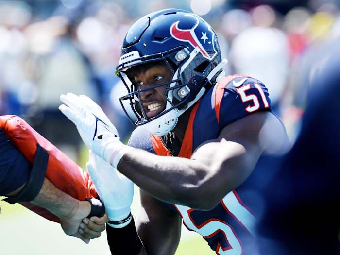 Houston Texans defensive end Will Anderson Jr. (51) warms up before the start of Sunday's game. The Jacksonville Jaguars hosted the Houston Texans at EverBank Stadium in Jacksonville, Fla. Sunday, September 24, 2023. [Bob Self/Florida Times-Union]