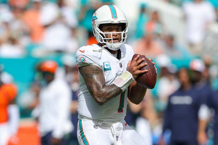 Tua Tagovailoa was a perfect 16 of 16 in the first half of Miami’s 70–20 rout of the Broncos in Week 3.