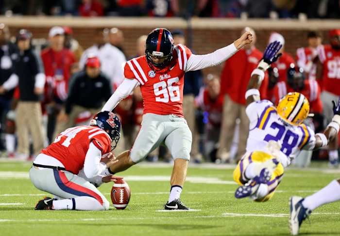 Ole Miss kicker Andrew Ritter sinks the game-winning field goal against LSU in 2013.