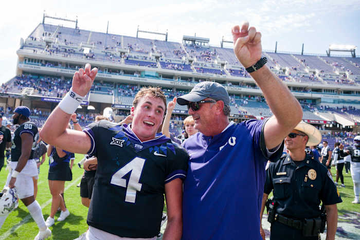 TCUquarterback Chandler Morris and head coach Sonny Dykes.