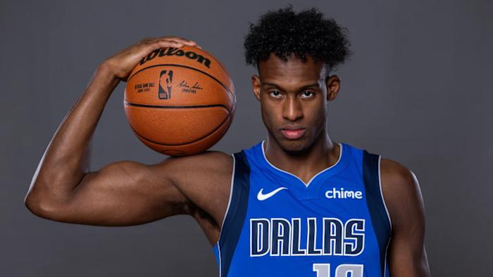 Dallas Mavericks' Olivier-Maxence Proper poses for his NBA Rookie Photo Shoot.