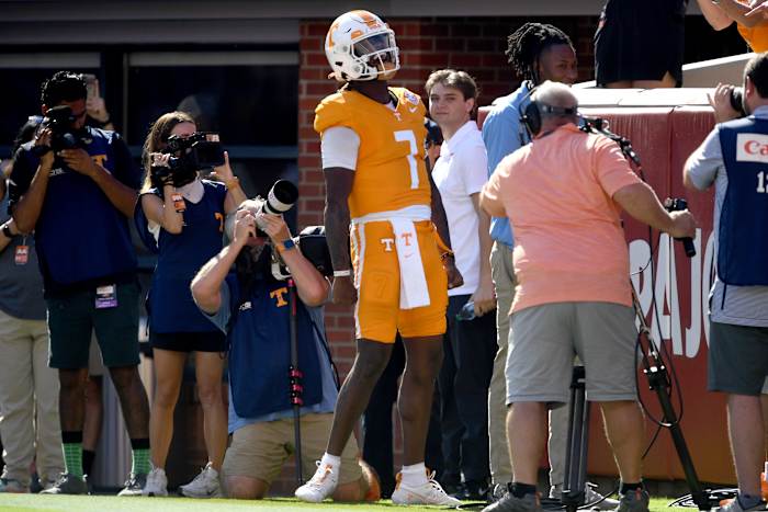 Tennessee Volunteers QB Joe Milton III during a win over UTSA. (Photo by Saul Young of the News Sentinel)