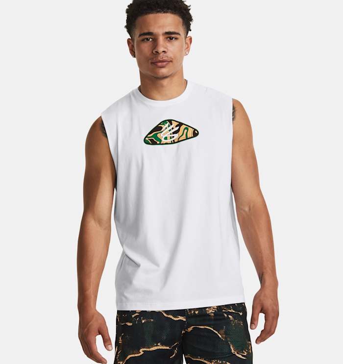 White and green Curry Brand sleeveless shirt.