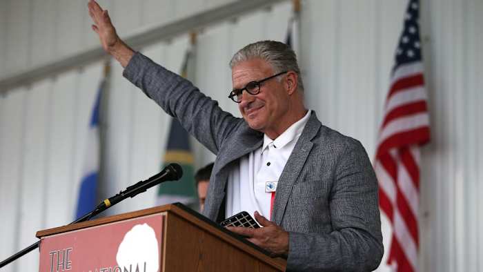Boxing commentator Jim Lampley will begin his first assignment for PPV.com this weekend. Lampley is seen here during his induction ceremony at the International Boxing Hall of Fame induction Weekend of Champions events on June 14, 2015 in Canastota, New York. ALEX MENENDEZ/GETTY IMAGES