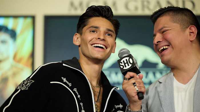 Ryan Garcia at a pre-fight appearance on Apr 19, 2023.