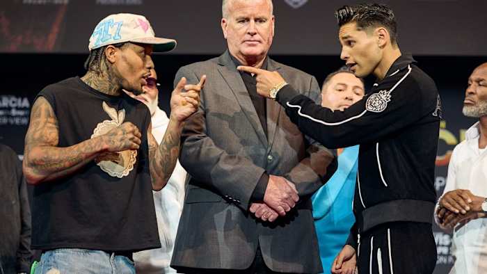 Gervonta Davis and Ryan Garcia at the pre-fight meet-up in Las Vegas on April 20, 2023. (Esther Lin/SHOWTIME)