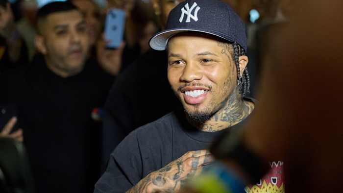 Gervonta Davis arrives for his pre-fight appearance with Ryan Garcia in Las Vegas on Apr 20, 2023.