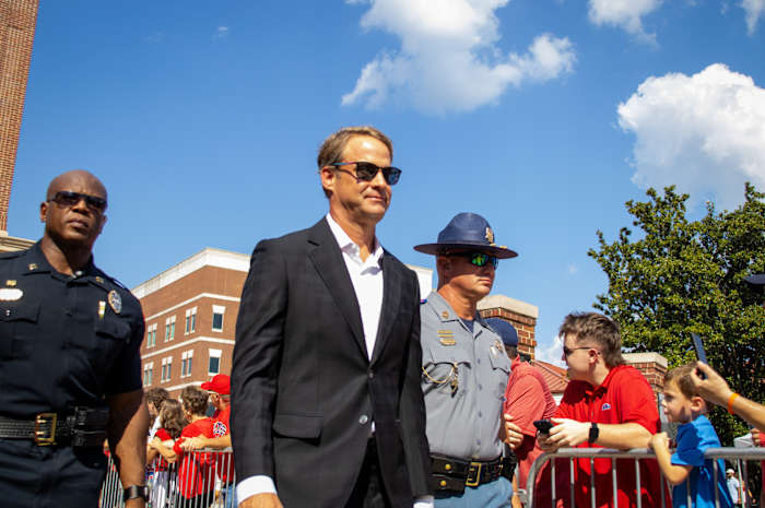Lane Kiffin during the Walk of Champions ahead of Week 5 matchup versus LSU Tigers