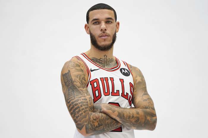 Chicago Bulls guard Lonzo Ball (2) during Chicago Bulls Media Day at Advocate Center.