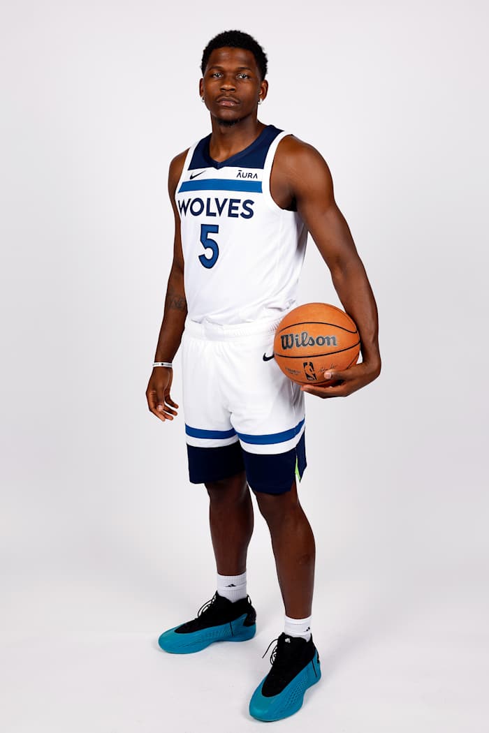 Minnesota Timberwolves guard Anthony Edwards poses for a picture during Media Day.