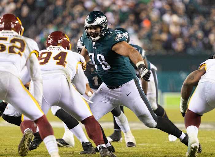 Philadelphia Eagles guard Sua Opeta (78) in action against the Washington Football Team at Lincoln Financial Field on Dec. 21, 2021.