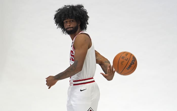 Chicago Bulls forward Coby White (0)during Chicago Bulls Media Day at Advocate Center