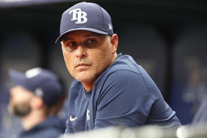 Jul 26, 2023; St. Petersburg, Florida, USA; Tampa Bay Rays manager Kevin Cash (16) looks on during the sixth inning against the Miami Marlins at Tropicana Field. Mandatory Credit: Kim Klement-USA TODAY Sports