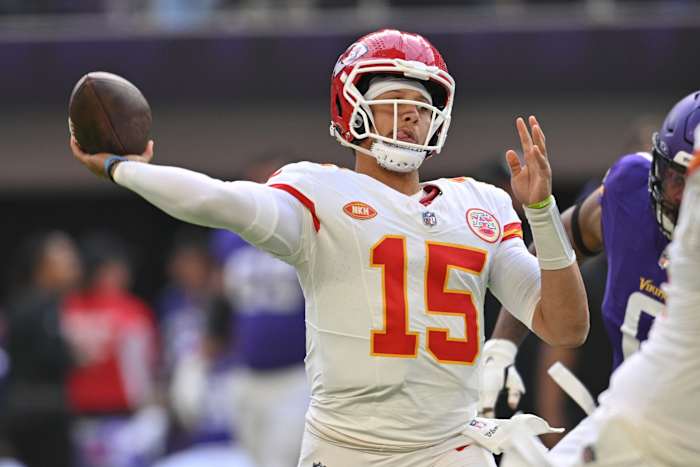 Chiefs quarterback Patrick Mahomes passed for 281 yards and two touchdowns in Kansas City's 27-20 win over the Vikings in Week 5.