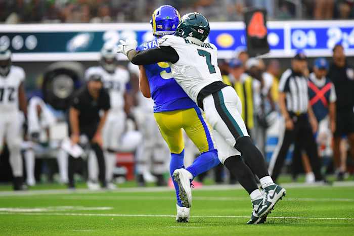 Philadelphia Eagles defenders Haason Reddick and Jalen Carter combined for four sacks against the Los Angeles Rams in a 23-14 road win.