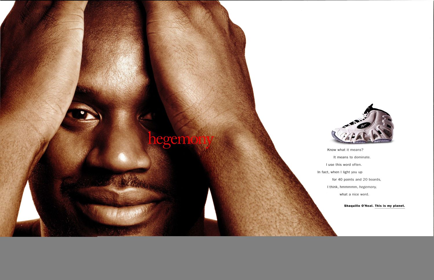 A 1996 Reebok advertisement for Shaquille O'Neal's sneakers.