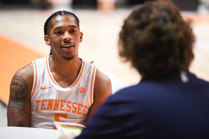 Tennessee Volunteers PG Zakai Zeigler ahead of the 2023 season. (Photo by Caitie McMekin of the News Sentinel)