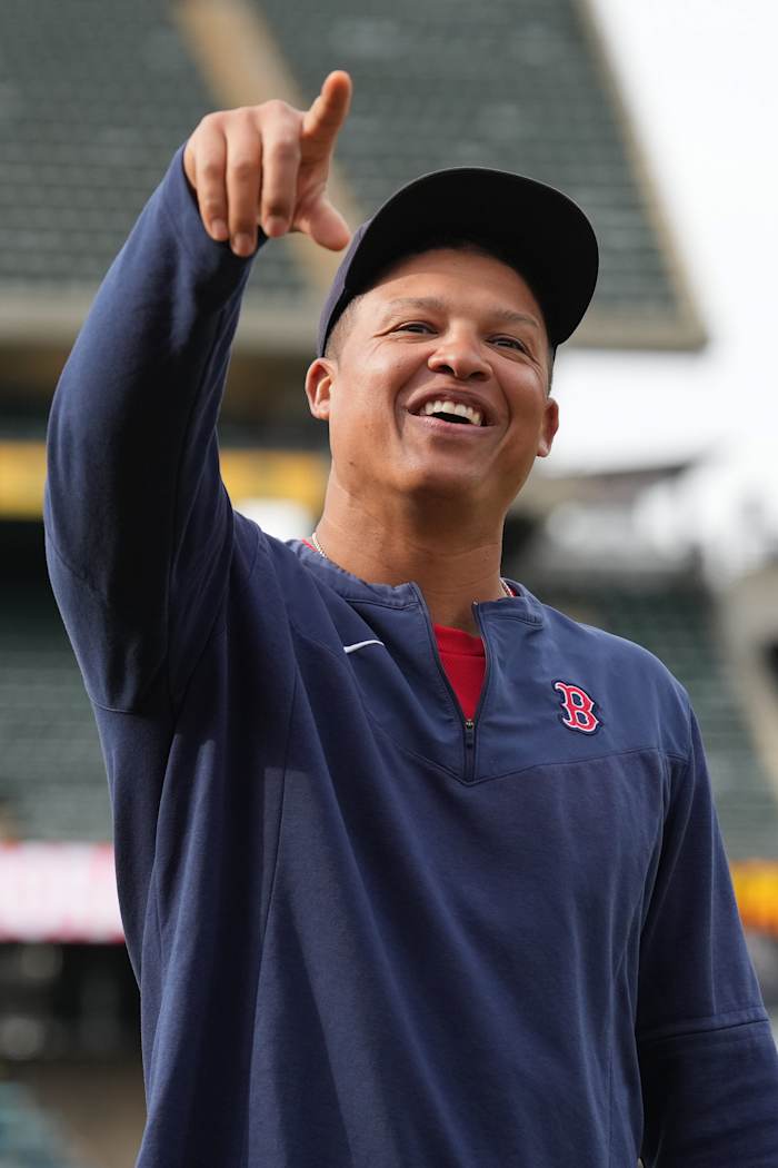 Jun 3, 2022; Oakland, California, USA; Boston Red Sox bench coach/outfield instructor Will Venable (86) before the game against the Oakland Athletics at RingCentral Coliseum. Mandatory Credit: Darren Yamashita-USA TODAY Sports