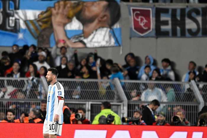 Argentina captain Lionel Messi pictured during his team's 1-0 win over Paraguay in Buenos Aires in October 2023