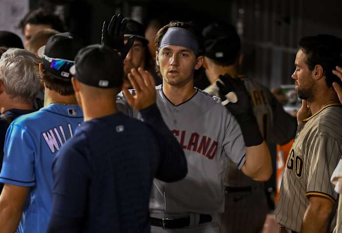 Chase DeLauter represents the Cleveland Guardians in the 2023 Arizona Fall League.