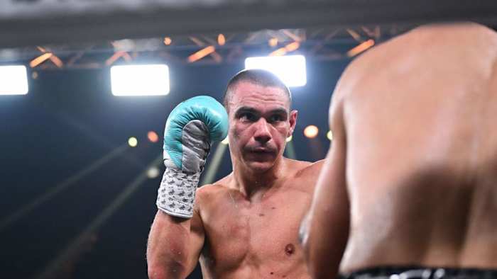 Tim Tszyu Tszyu's pressure and focus too much for Mendoza in Saturday's title fight.  in Queensland, Australia    on Oct 16, 2023, (Zain Mohammed and Grant Trouville/No Limit Boxing ) Tszyu's pressure and focus too much for Mendoza in Saturday's title fight.  