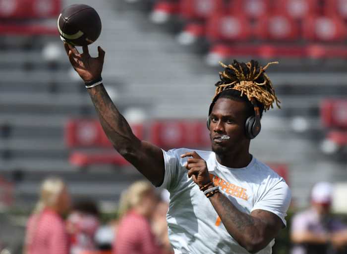 Tennessee Volunteers QB Joe Milton III during pregame warmups against Alabama. (Photo by Gary Cosby Jr. of USA Today Sports)