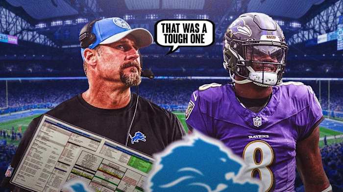 Dan Campbell (L) and Lamar Jackson