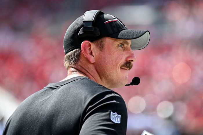 Atlanta Falcons defensive coordinator Ryan Nielsen looks on during Sunday's win over the Tampa Bay Buccaneers.
