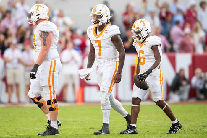 Tennessee Volunteers QB Joe Milton III during the loss to Alabama. (Photo by Brianna Paciorka of the News Sentinel)