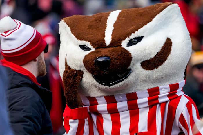 Nov 19, 2022; Lincoln, Nebraska, USA; Bucky Badger reacts after a play by the Wisconsin Badgers during the third quarter against the Nebraska Cornhuskers at Memorial Stadium. Mandatory Credit: Dylan Widger-USA TODAY Sports
