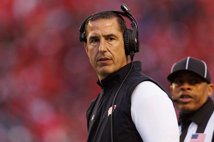 Oct 14, 2023; Madison, Wisconsin, USA; Wisconsin Badgers head coach Luke Fickell during the game against the Iowa Hawkeyes at Camp Randall Stadium. Mandatory Credit: Jeff Hanisch-USA TODAY Sports