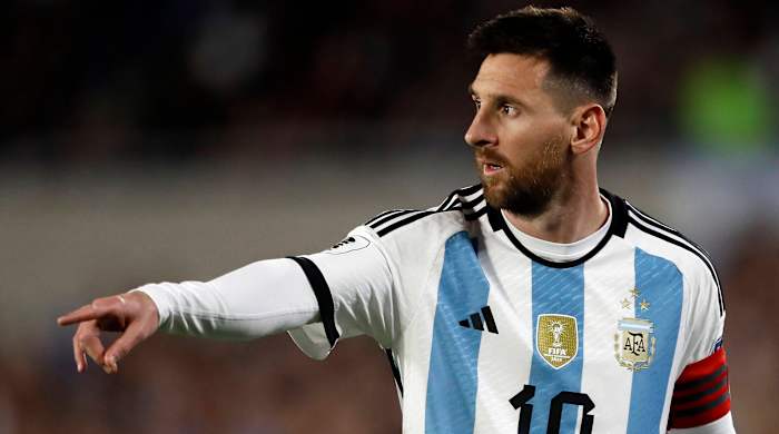 Lionel Messi playing for Argentina