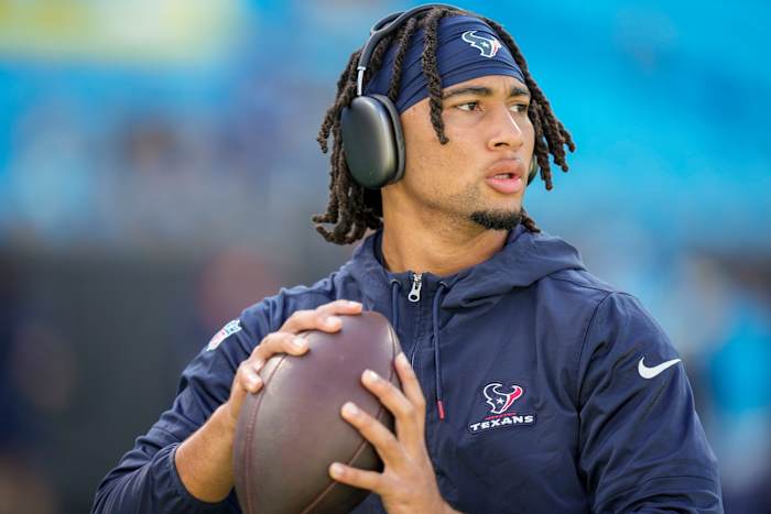 C.J. Stroud (7) during warm ups against the Carolina Panthers at Bank of America Stadium.