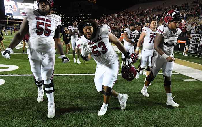 Vershon Lee celebrating the bowl-clinching win over Vanderbilt (5th Nov., 2023)