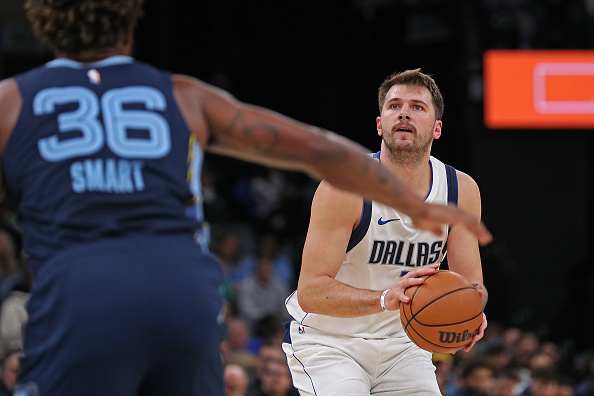 Luka Doncic spots up from deep.