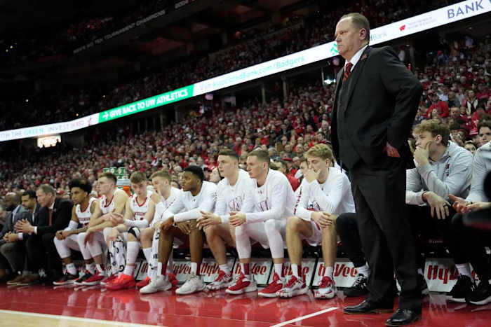 Wisconsin head coach Greg Gard is shown during the second half of their game Thursday, March 2, 2023 at the Kohl Center in Madison, Wis. Purdue beat Wisconsin 63-61. Uwmen02 24