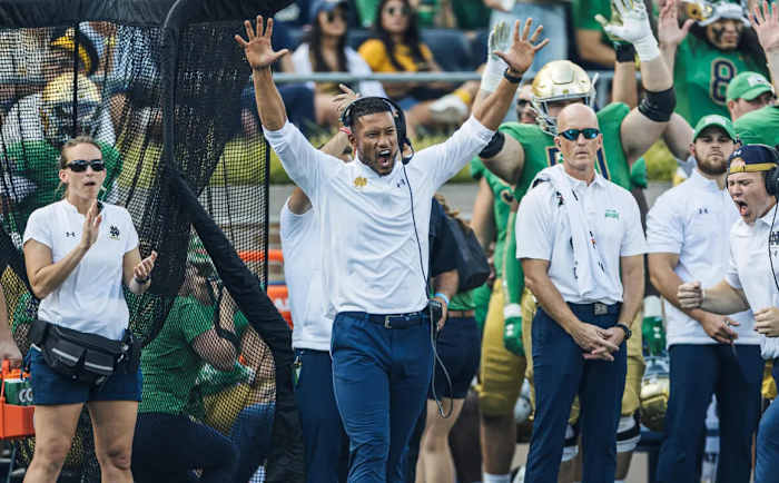 Notre Dame head coach Marcus Freeman